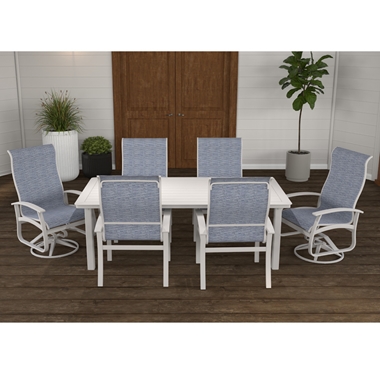 Telescope Casual Belle Isle Supreme Dining Set for 6 in Warm Grey with Collect Indigo Slings - In Stock - TC-QS-SET25
