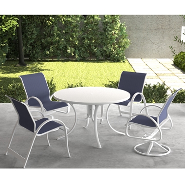 Telescope Casual Aruba Sling Dining Set for 4 in White with Navy Slings - In Stock - TC-QS-SET26