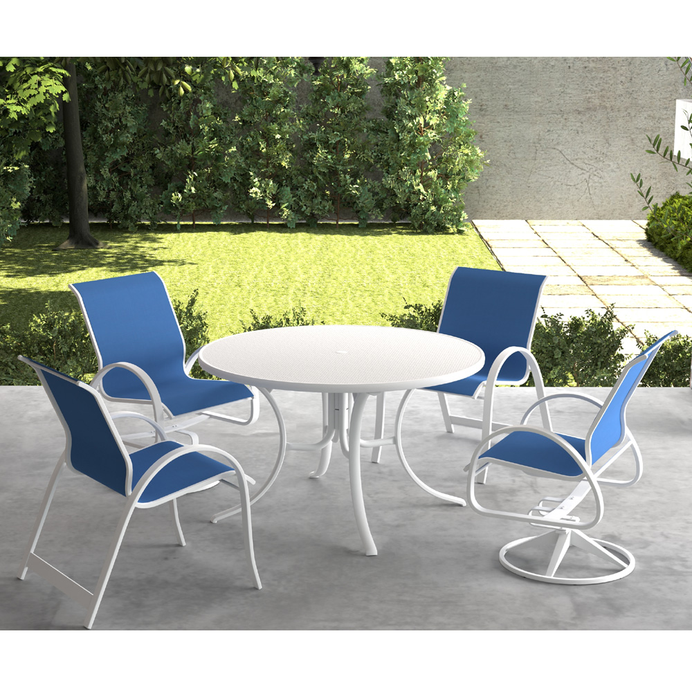 Telescope Casual Aruba Sling Dining Set for 4 in White with Colbalt Slings - In Stock - TC-QS-SET27