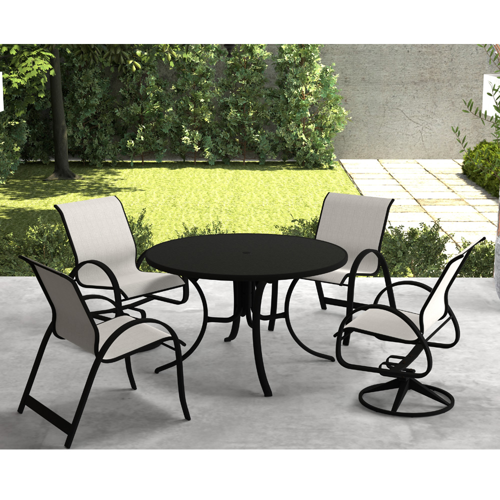 Telescope Casual Aruba Sling Dining Set for 4 in Black with Alloy Slings - In Stock - TC-QS-SET28