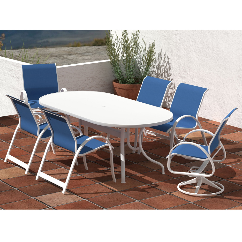 Telescope Casual Aruba Sling Dining Set for 6 in White with Colbalt Slings - In Stock - TC-QS-SET31
