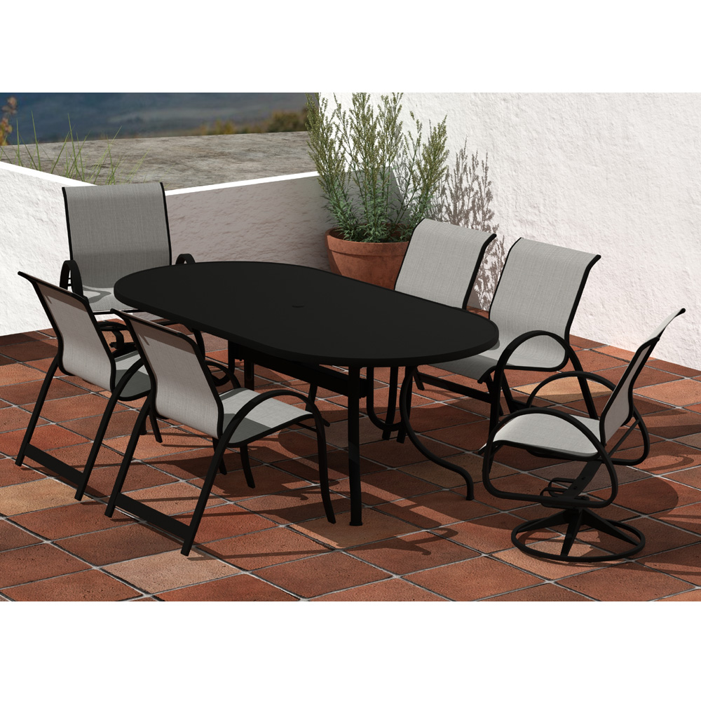 Telescope Casual Aruba Sling Dining Set for 6 in Black with Alloy Slings - In Stock - TC-QS-SET32