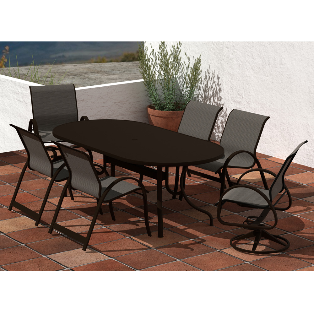 Telescope Casual Aruba Sling Dining Set for 6 in Kona with Beacon Slings - In Stock - TC-QS-SET33