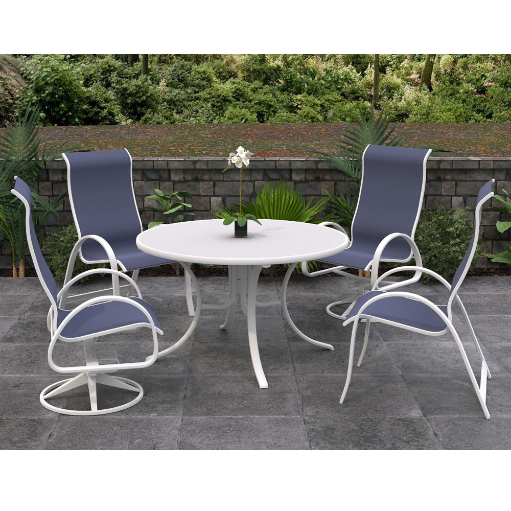 Telescope Casual Aruba Sling Supreme Dining Set for 4 in White with Navy Slings - In Stock - TC-QS-SET34