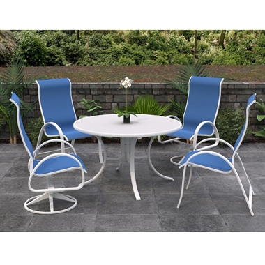 Telescope Casual Aruba Sling Supreme Dining Set for 4 in White with Cobalt Slings - In Stock - TC-QS-SET35