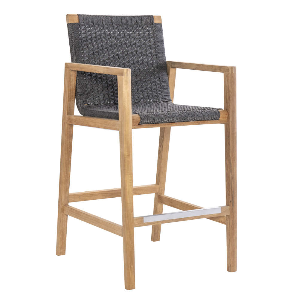 Royal Teak Admiral Bar Chair with Charcoal Wicker | ADBC-G