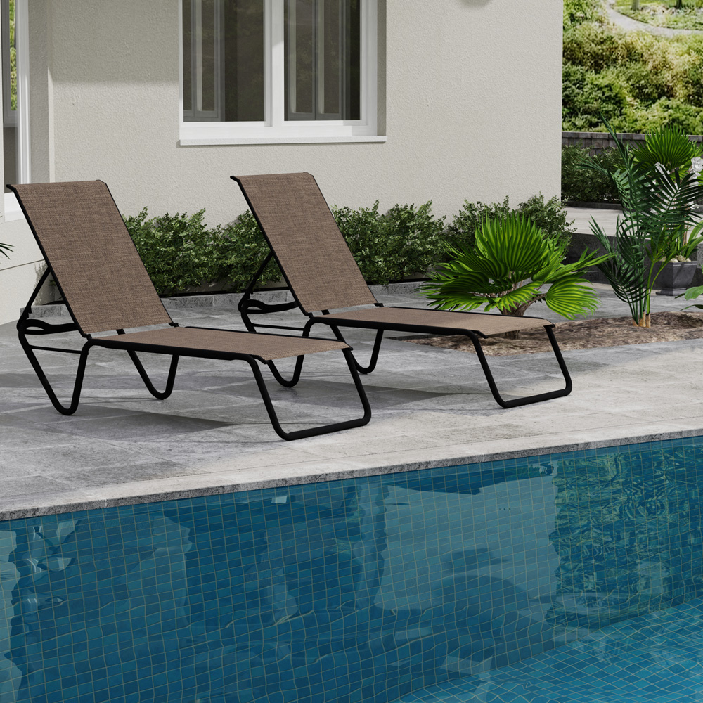 Telescope Casual Gardenella Armless Chaises in Textured Black and Mocha Sling In Stock TC QS SET10