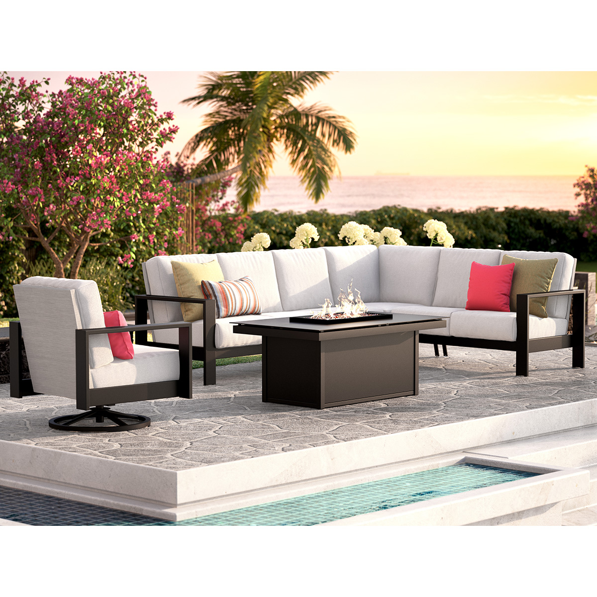 Homecrest Blair Cushion Slip Cover Sectional Patio Set with Fire Table - HC-BLAIR-SET1