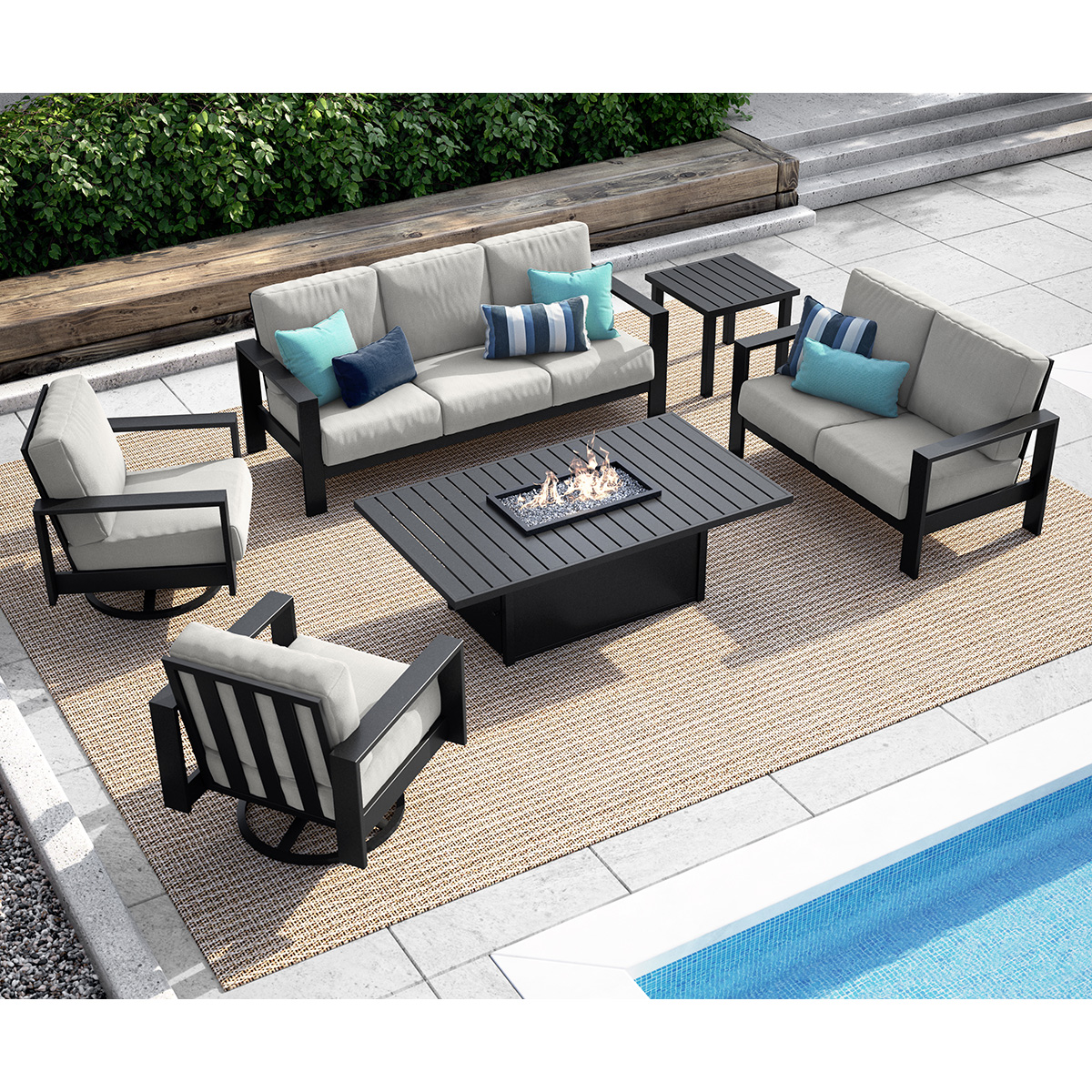 Homecrest Blair Cushion Set with Latitude Fire Tables - HC-BLAIR-SET4