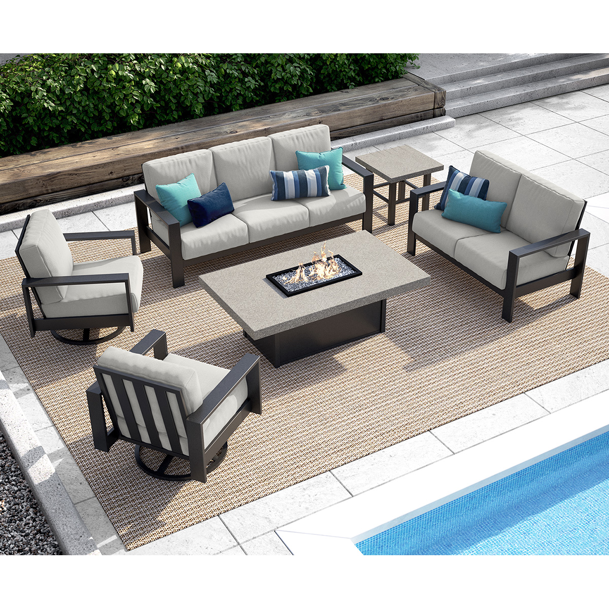 Homecrest Blair Cushion Patio Set with Stonegate Fire Table - HC-BLAIR-SET5