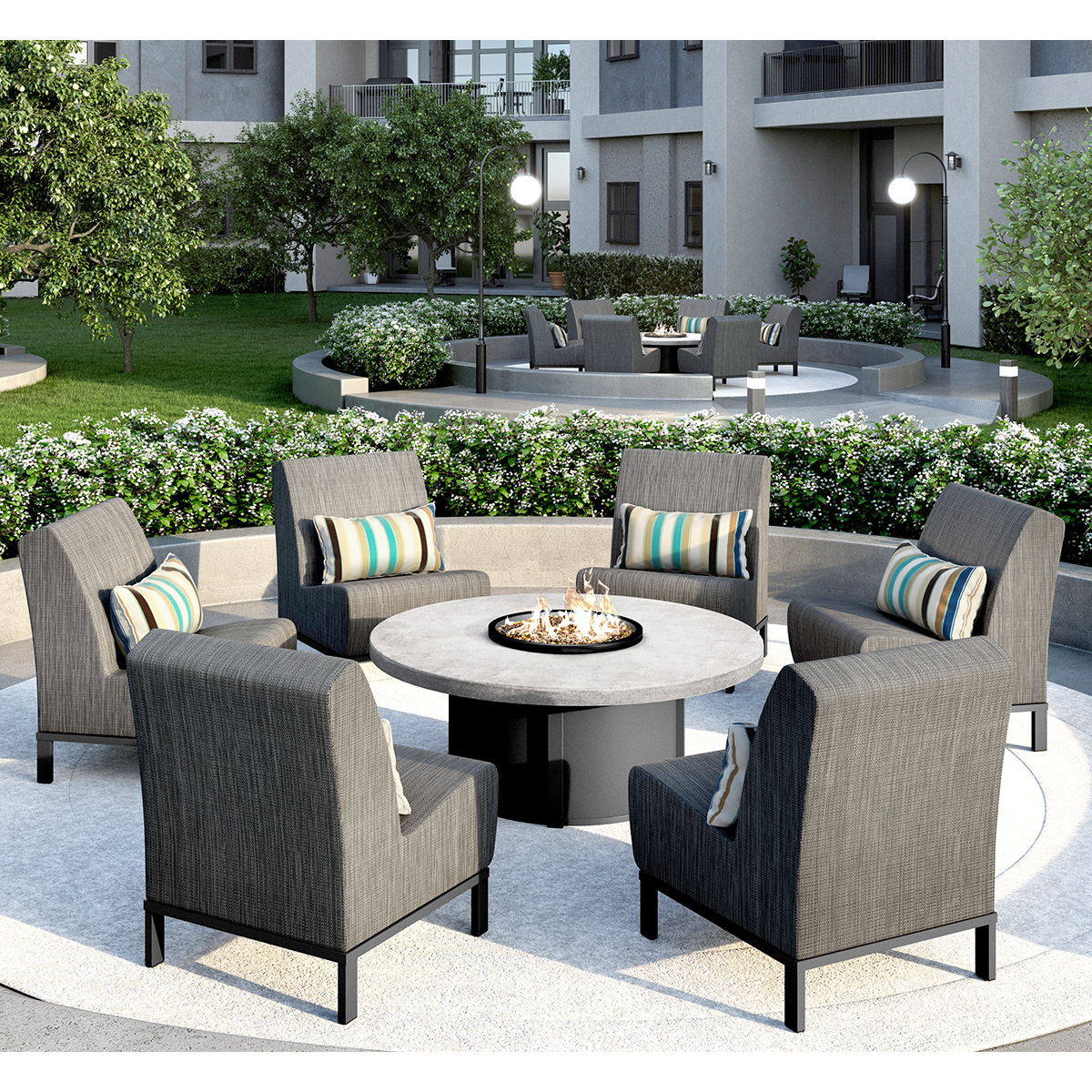 Homecrest Edge Air Armless Chat Chair Patio Set with Fire Concrete Fire Table - HC-EDGE-SET1