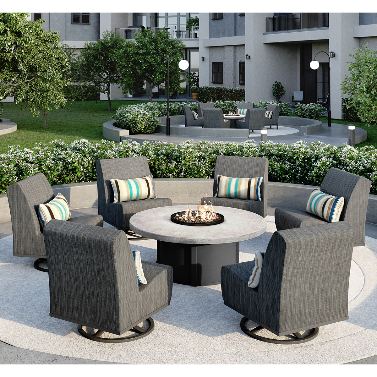 Homecrest Edge Air Armless Swivel Rocker Set with Fire Concrete Fire Table - HC-EDGE-SET2