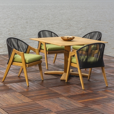 Lloyd Flanders Alpine Square Teak Dining Set with Accent Rope - LF-ALPINE-SET2