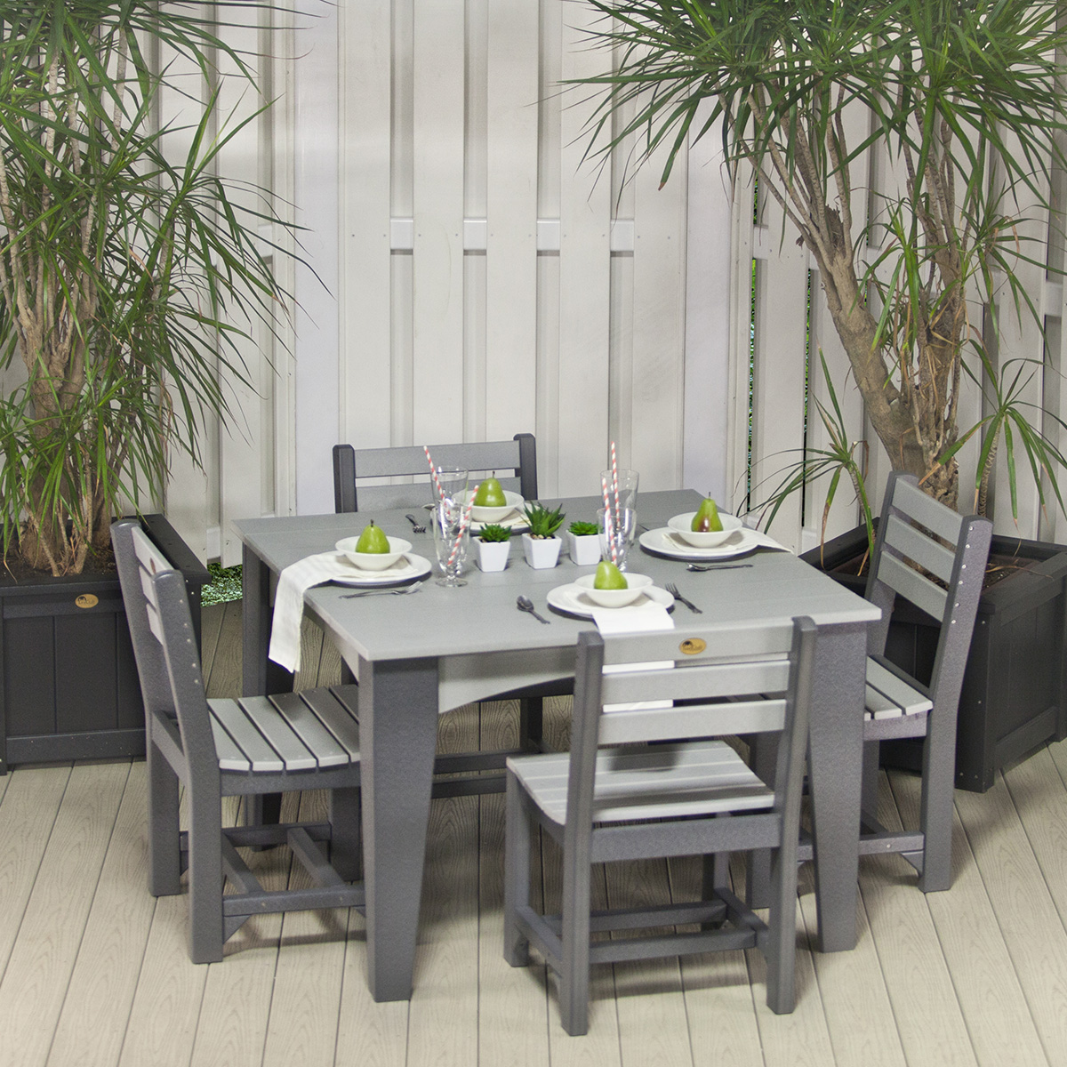 LuxCraft Island Poly Dining Set for 4 - Shown in Dove Gray and Black