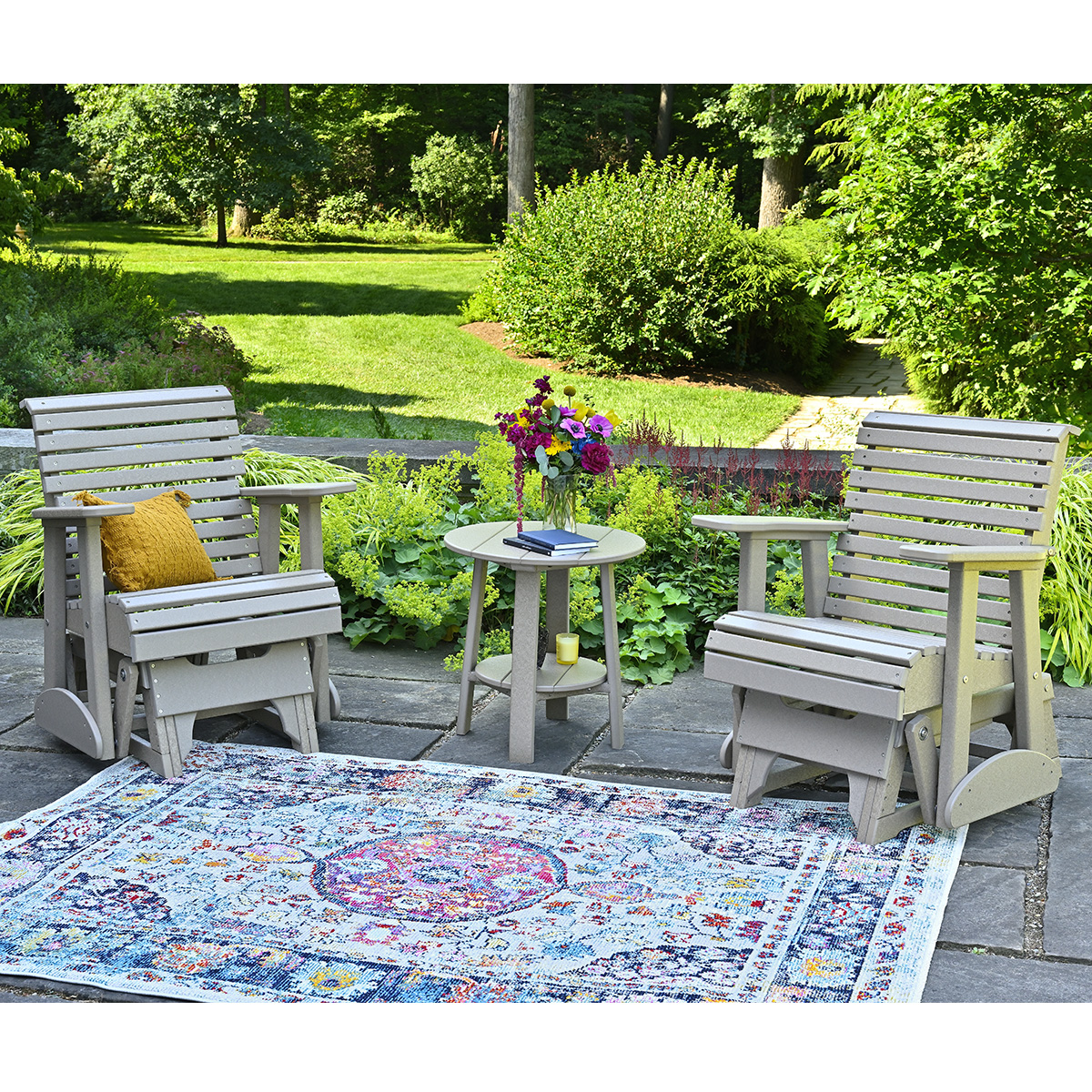 LuxCraft Plain Glider Polymer Outdoor Set for 2 with Deluxe Side Table - LC-PLAIN-SET6