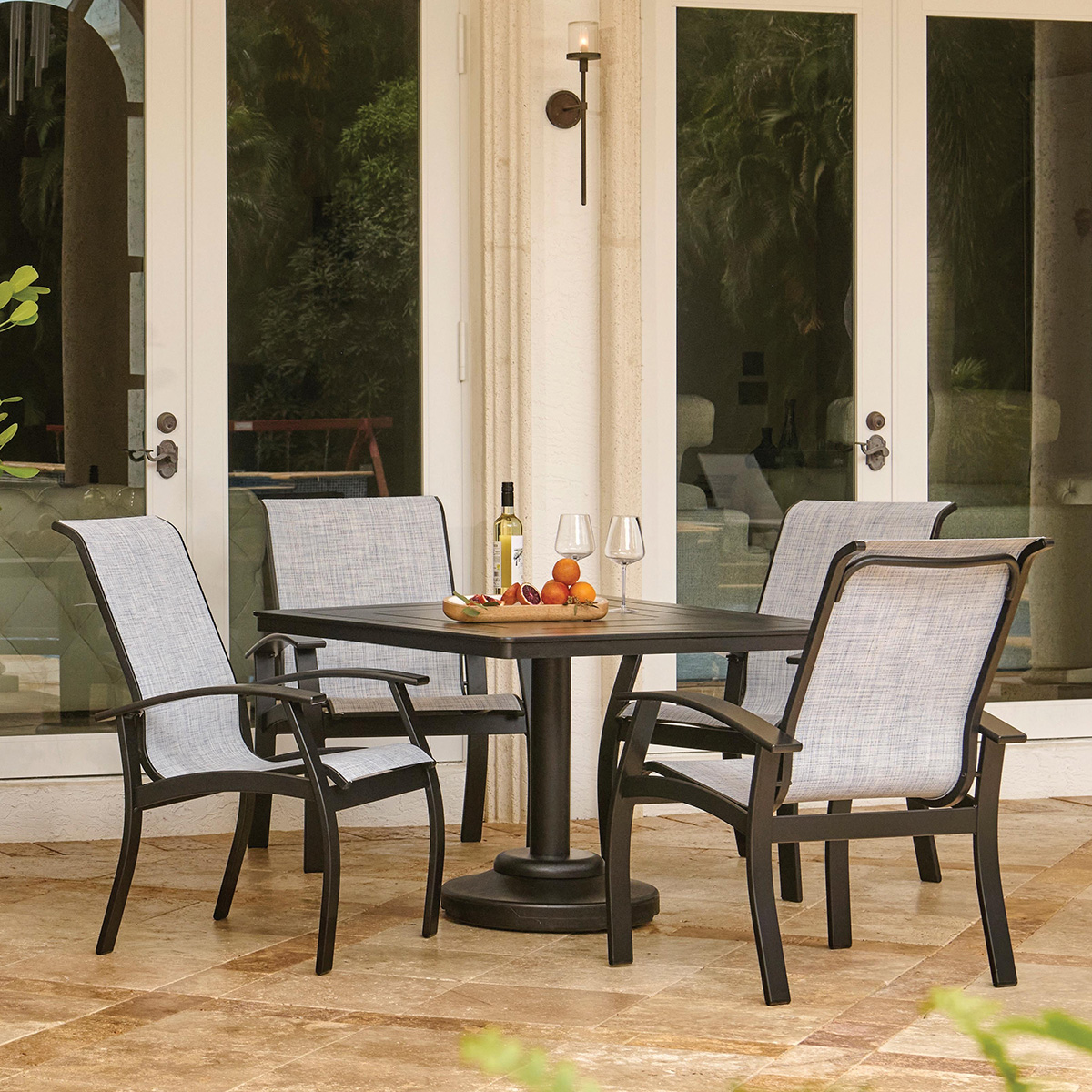 Telescope Casual Belle Isle Sling Patio Dining Set with Weighted Table - TC-BELLESLING-SET10