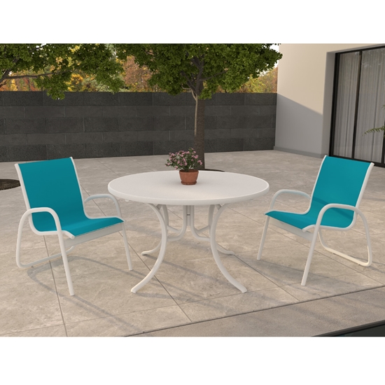 Telescope Casual Gardenella Patio Dininig Set in White with Aqua Slings - In Stock - TC-QS-SET46