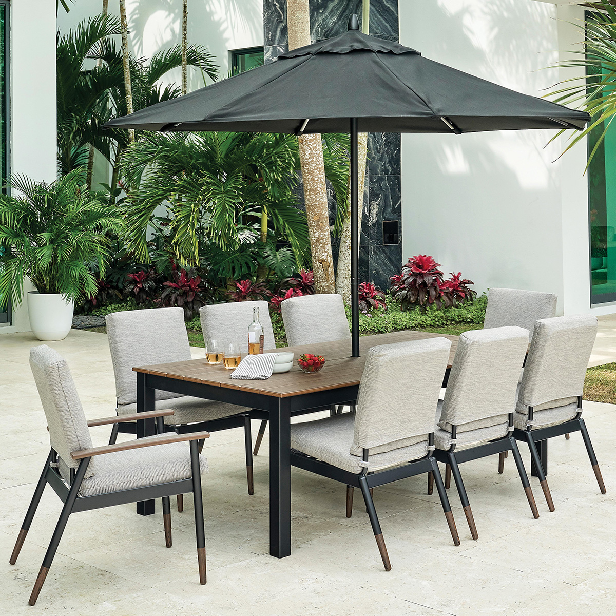 Telescope Casual Welles Transitional Outdoor Dining Set for 8 - TC-WELLES-SET7