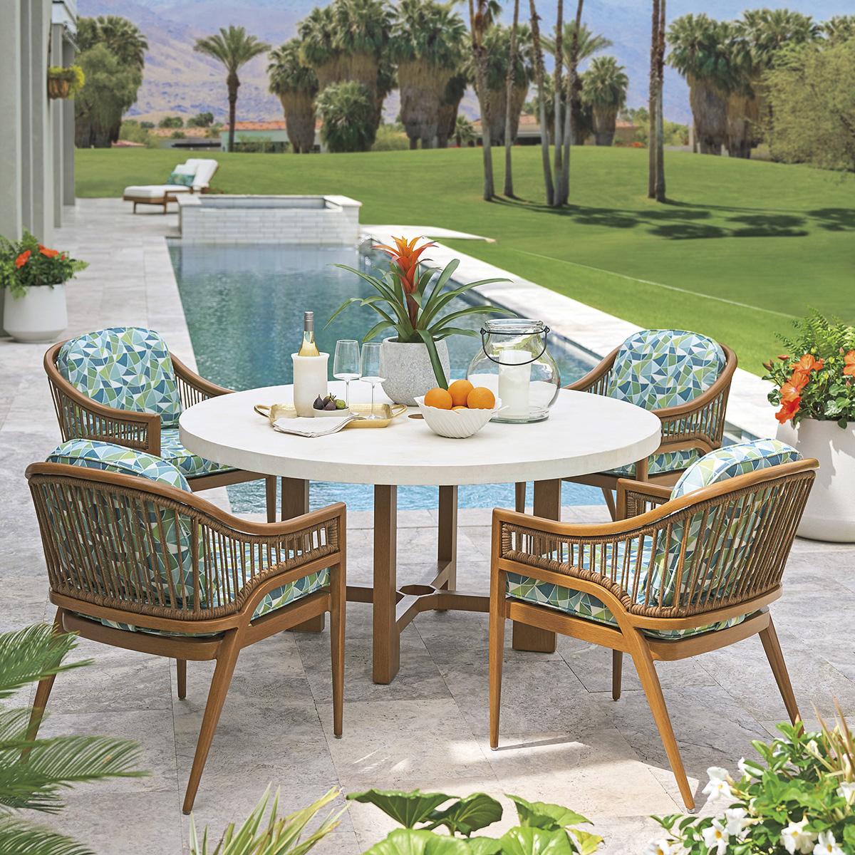 Tommy Bahama Palm Desert Poolside Round Dining Set for 4 - TB-PALMDESERT-SET6