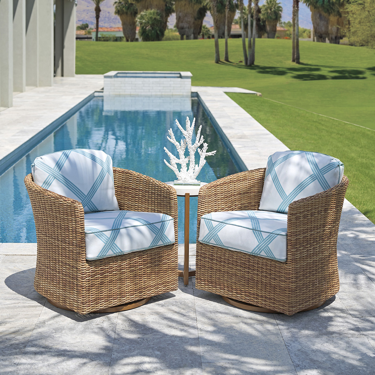 Tommy Bahama Palm Desert Poolside Wicker Swivel Occasional Chair Set - TB-PALMDESERT-SET8