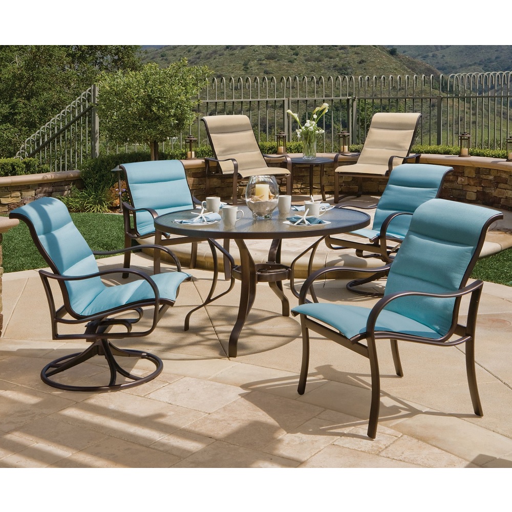 Capri Aluminum and Sling 5 Pc. Dining Set with 48 in. D Slat Top Table