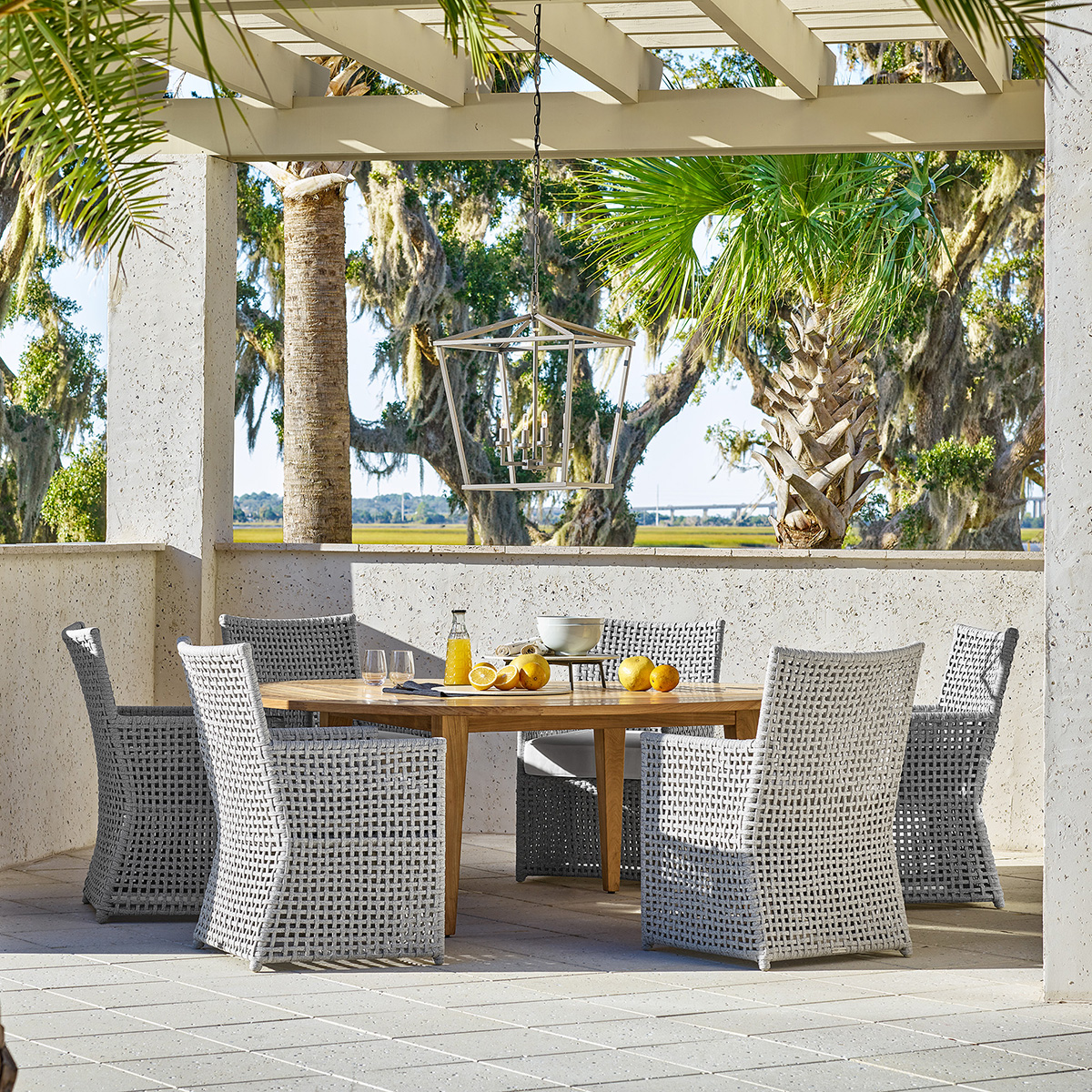 Universal Coastal Living Sandpoint Round Outdoor Dining Set for 6 - UN-COASTAL-SET3