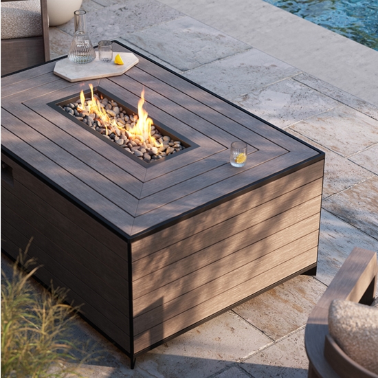 Woodard Essence NexTeak Rectangular Chat Height Fire Table